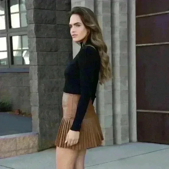 Pleated Vegan Leather Mini Skirt - Picture 15 of 15